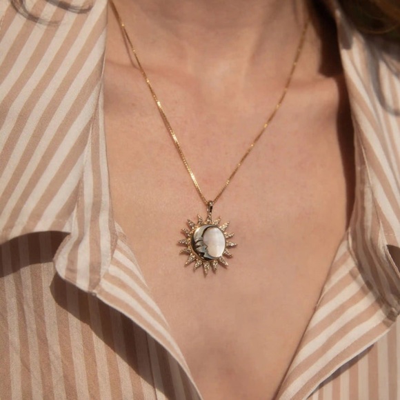 AWE INSPIRED Sun & Moon Mother of Pearl Vermeil Pendant Amulet - Picture 2 of 4